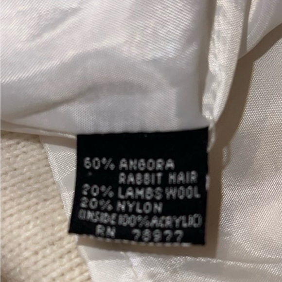 VTG 1980s Minali Angora Blend White Beaded Floral Cardigan Art Deco Sz L - Picture 7 of 7